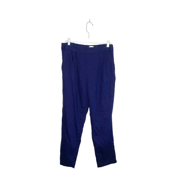 Leith Navy Blue Linen Blend High Rise Relaxed Fit Cropped Pants Large Women’s - Picture 2 of 14